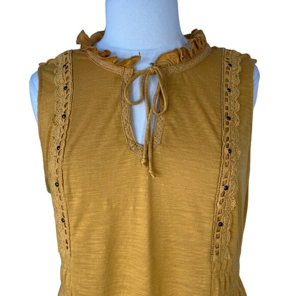 Terra & Sky Sleeveless Blouse Womens Size 1X Mustard Yellow Tie Front - Picture 3 of 10
